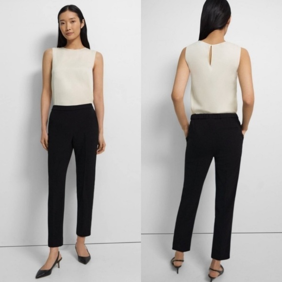 Theory Pants - Theory NWT Treeca Pull-On Glossed Black Trousers Stretch Ponte Pants Size M